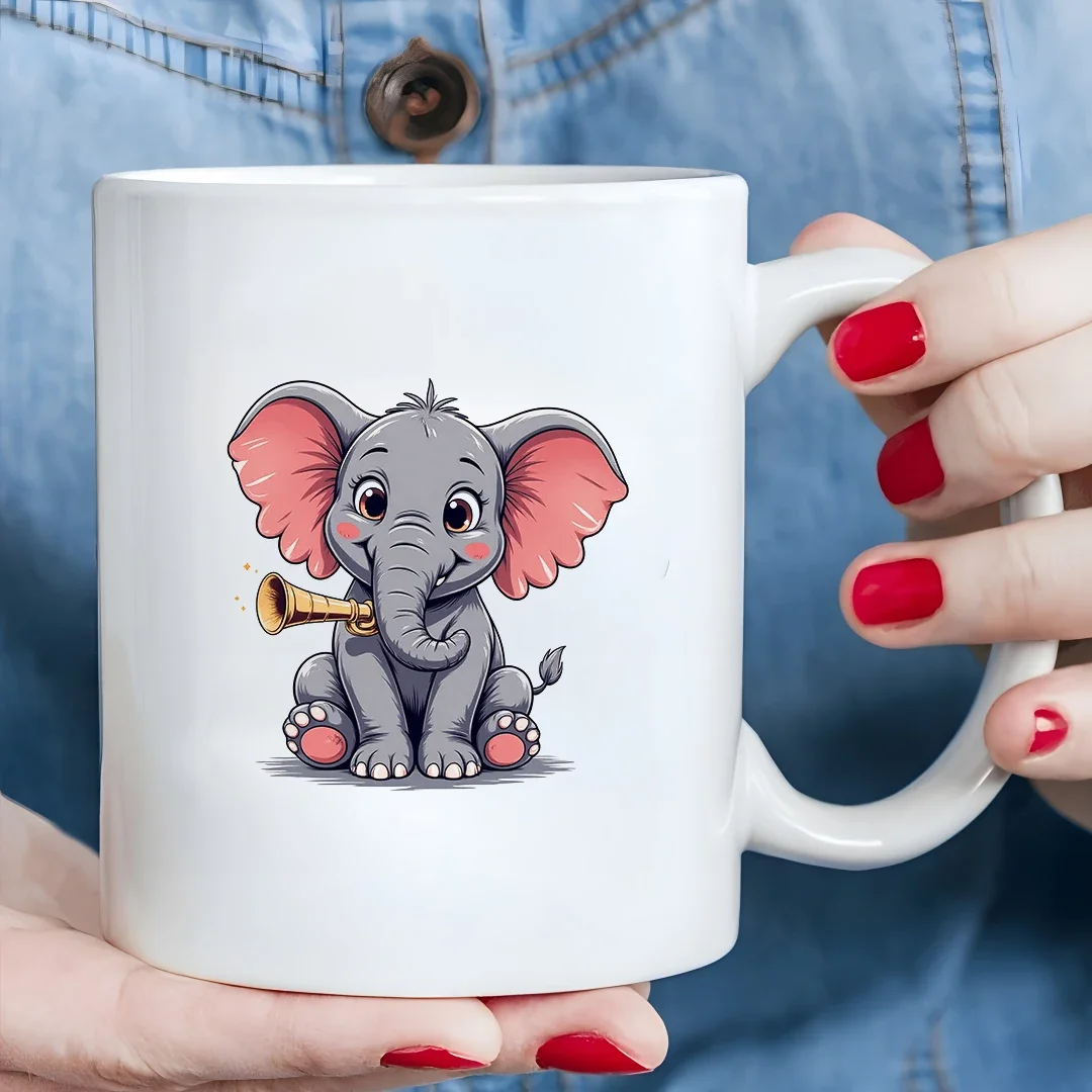 

11oz cartoon elephant mug + joyful horn shape + kids drink cup Christmas gift family office cup