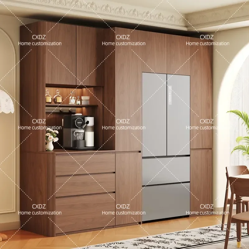 Oak Solid Wood Arc Cabinet with Refrigerator Combination Custom Deep Dining Sideboard 60cm Depth Home Restaurant Storage Unit