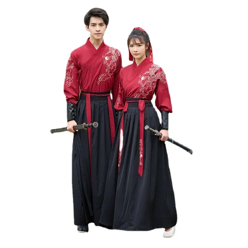 Hanfu étnico vintage tradicional para homens, traje de dança antigo hanfu, bordado de espadachim, samurai japonês, carnaval, halloween