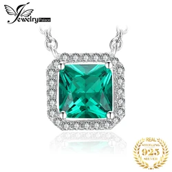 JewelryPalace-스퀘어 1.7ct 시뮬레이션 나노 에메랄드 925 스털링 실버 펜던트 목걸이, 여성을 위한 녹색 보석 초커 선물 45cm
