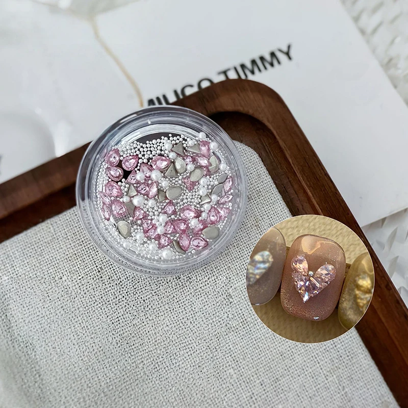 Emenda geométrica coração strass decoração da arte do prego material costura forma de amor cristal fundo plano gota de água zircão broca