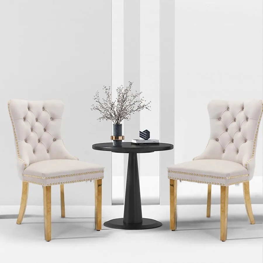 Velvet Dining Chairs Set of 2 Upholstered Tufted Dining Room Chair Kitchen Side Chairs with ilhead Trim and Gold Plated Legs fo
