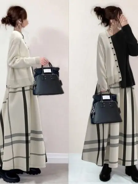 

New Asymmetric Trim Patchwork Sweater Top Two-Piece Dr Chic Faion Set for Women Winter Season Suitable Student Work orm