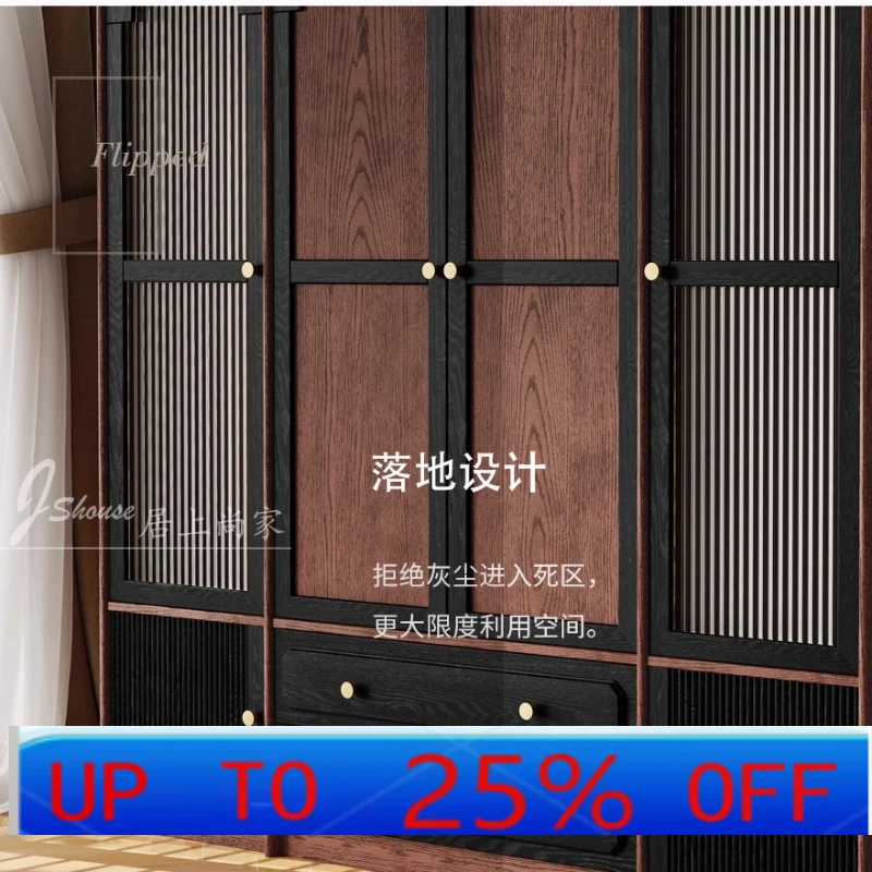 

LH retro pure solid wood four-door large wardrobe medium antique style with top cabinet bedroom storage wardrobe