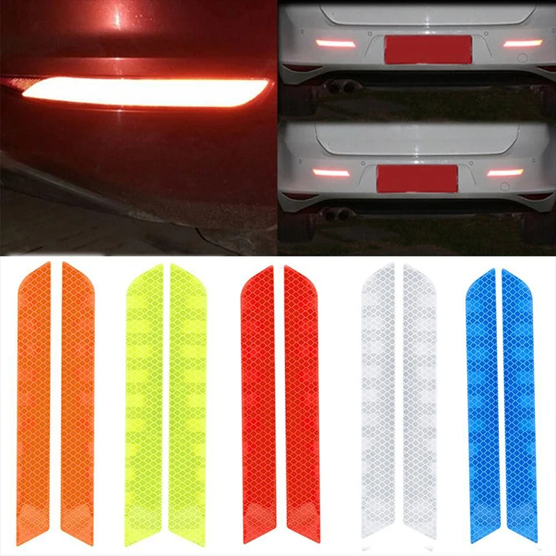 2pcs/set Car Bumper Reflective Safety Strip Stickers Car Rear Bumper Reflective Sticker Reflective Warning Safety Tape