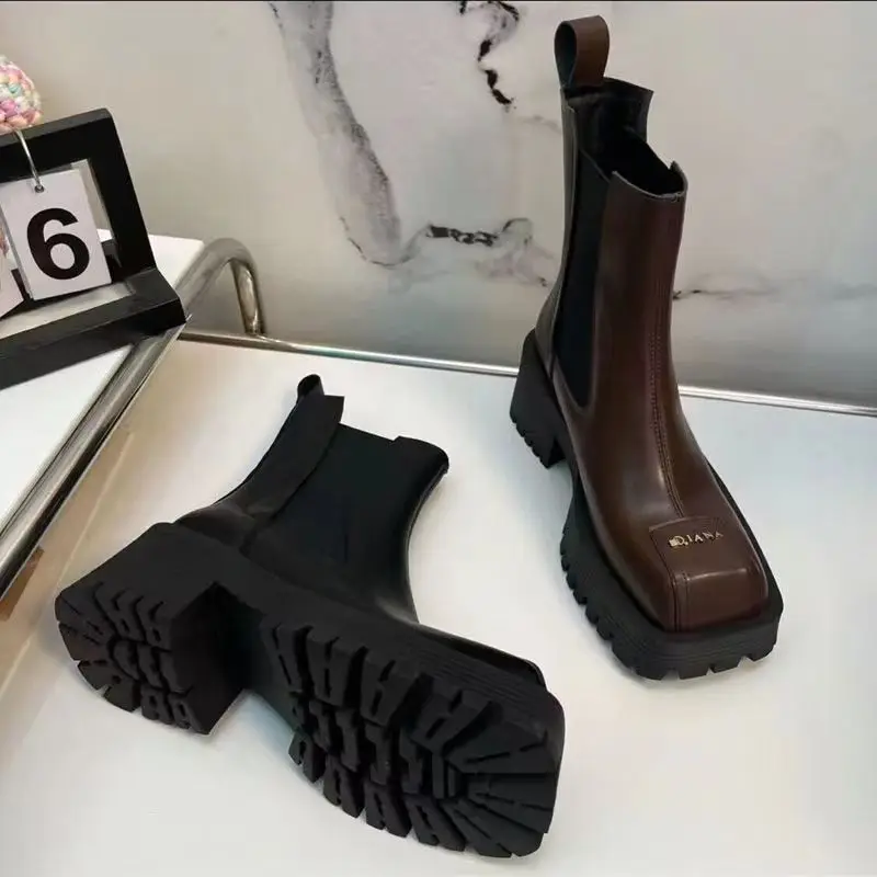 2023 Summer New Chimney Boots Martin Boots Fashion Square Toe Thick Heel Boots Women\'s Elastic Mouth Thick Bottom Boots Trends