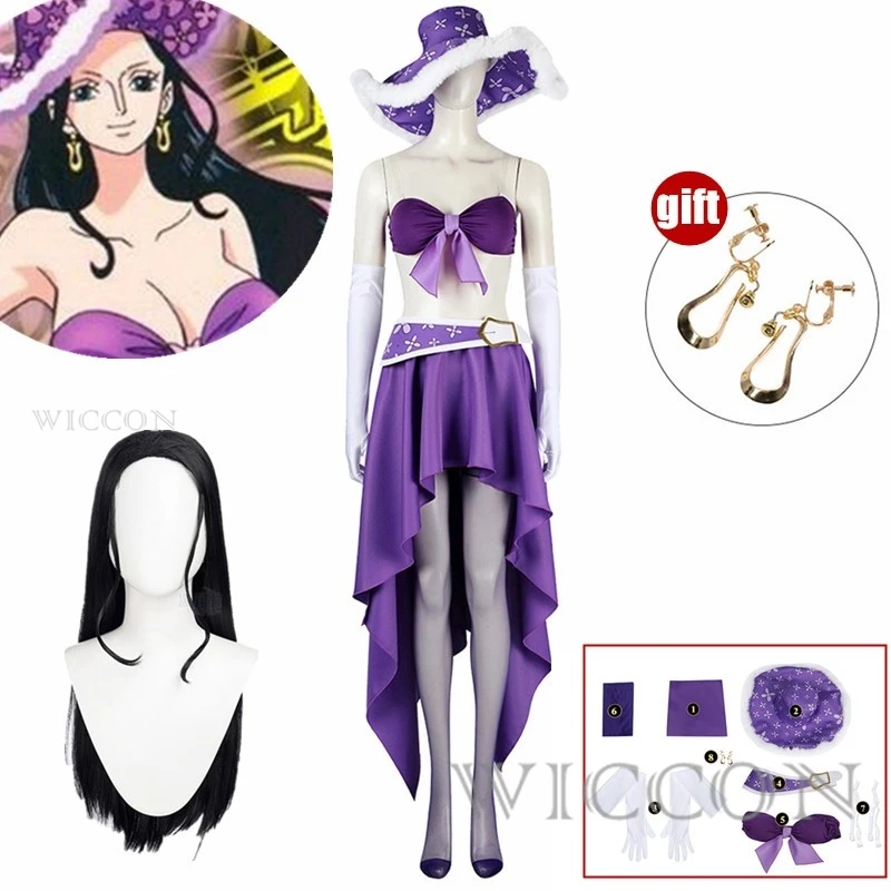 

Robin Cosplay 15 Anniversary Purple Nico Robin Dress Cosplay Costume Wig With Earrings Custome Halloween Christmas Fancy Dress