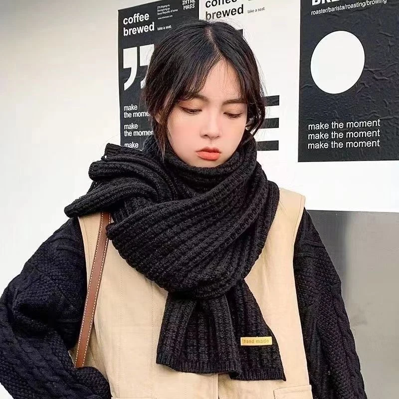 1 Pc Women Winter Scarf New Korean Woolen Scarf Lovers Men And Women Thicken Warm Students Solid Color Knitted Scarves Bib