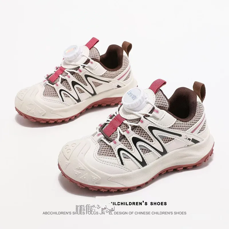 Kids Sports Shoes Rotating Button Children Running Shoes Soft Bottom 2026 Brand New Boys Girls Casual Sneakers Handsome Non-slip