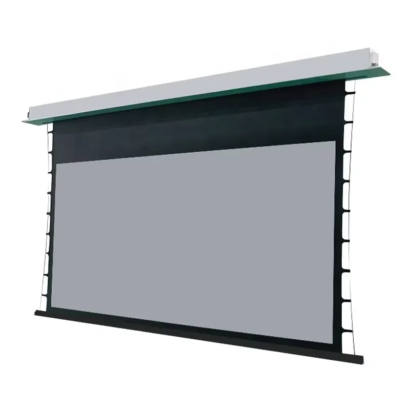 72-150 Inch ALR Ceiling Embedded Motorized Projector Screen with Pull Loop Retractable Ambient Light Rejection