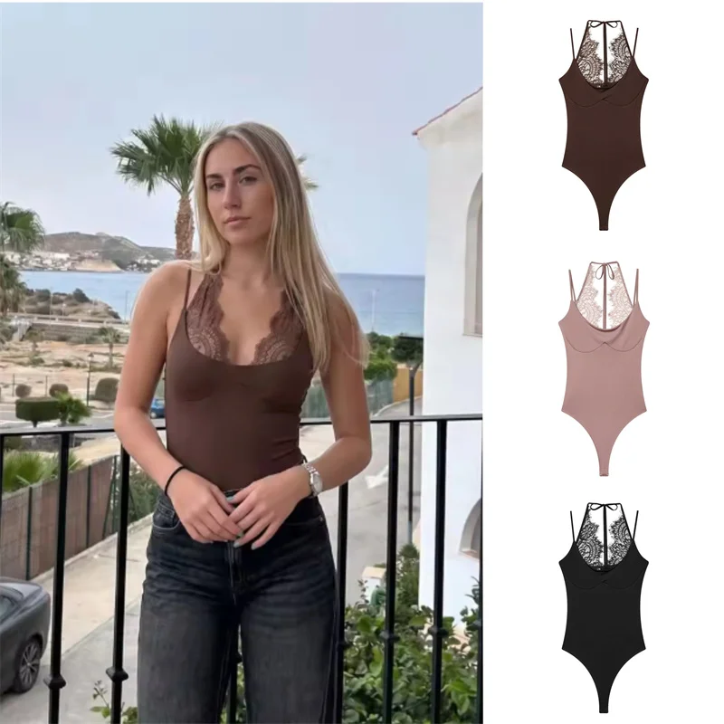 Guobioziy Women's Strappy Top 2026 Spring/Summer New Fashion Solid Color Sexy Lace-Up Accent Halter Neck Bodysuit