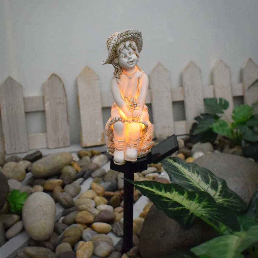 Solar Powered Outdoor Courtyard Simply Resin Girl Waterproof Decoration Garden Lawn Light Landscape Atmosphere Plug In Light