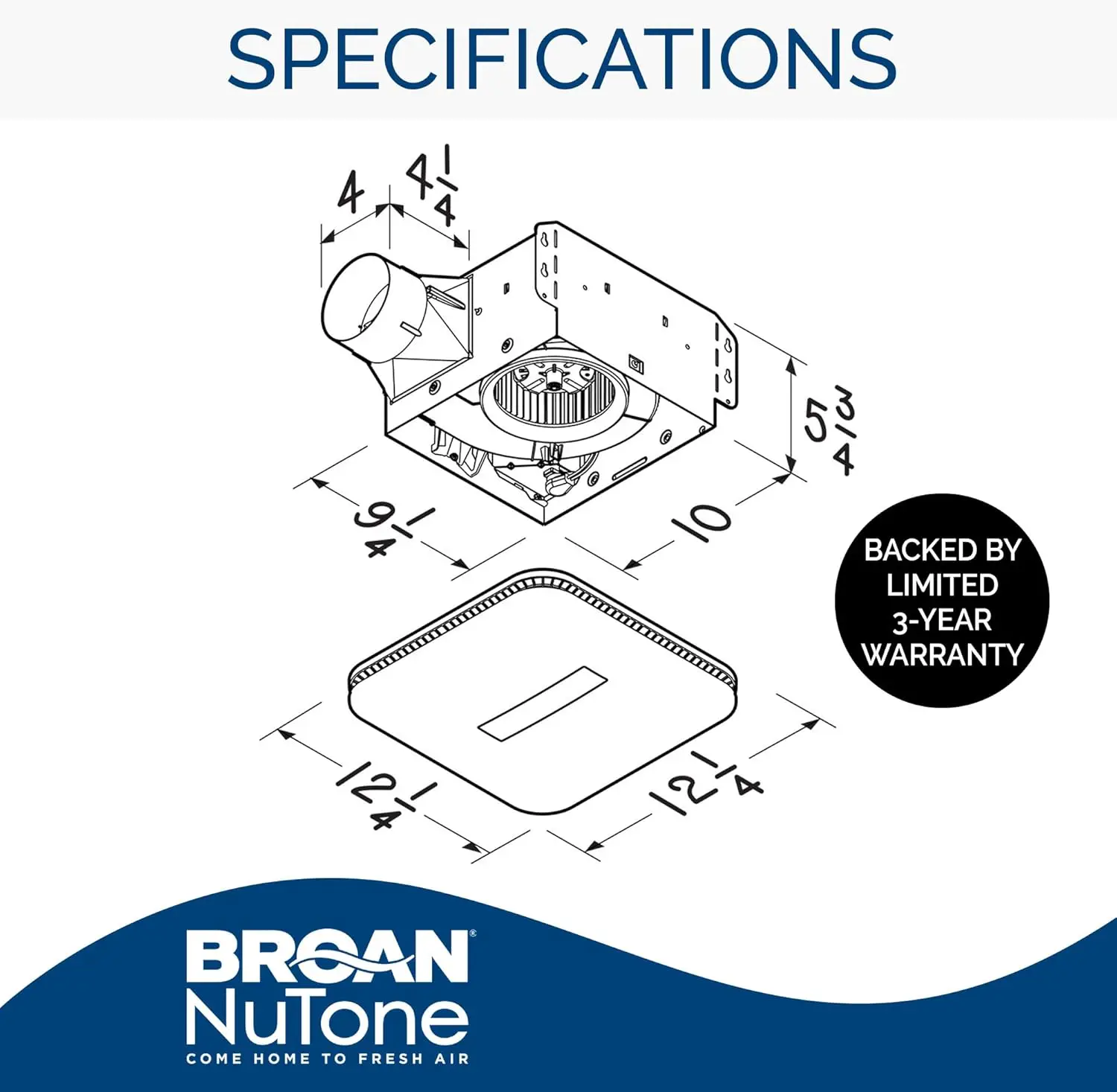 Ventilation Fan with LED CleanCover and Roomside Installation, ENERGY STAR Certified, 110 CFM, 1.0 Sones, White