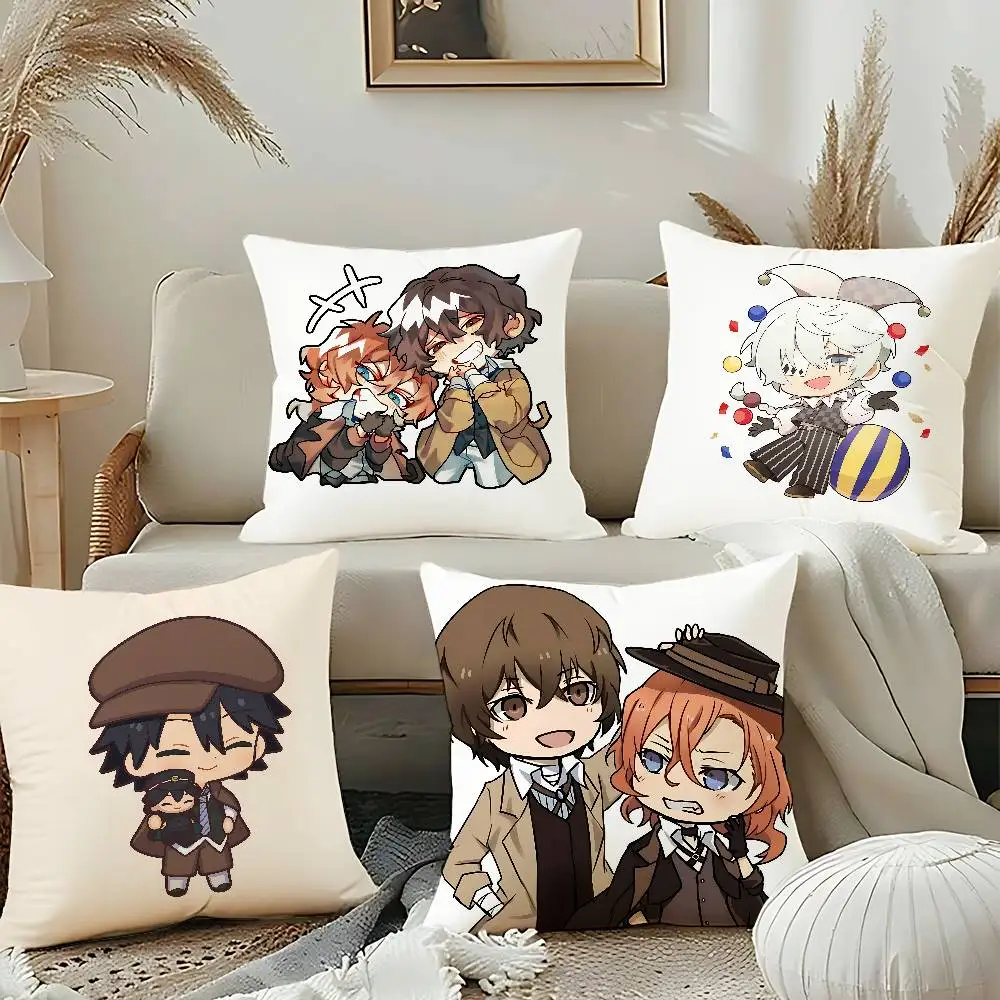 Anime B-Bungo S-Stray Dogs Chibi Pillow Case Cushion Cover Cute Throw Pillow Case For Car Sofa Pillowcase Polyester With Zipper