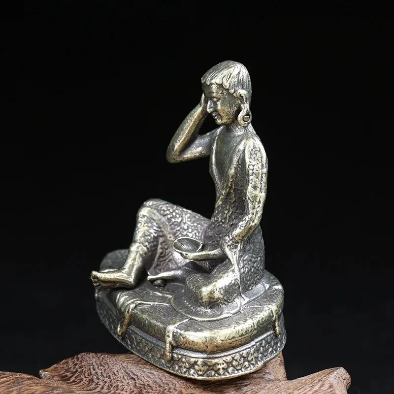 Brass Milarepa Statue Tibetan Buddhism Guru Figurine Mini Tantric Master Desktop Buddhist Home Decor Ornament