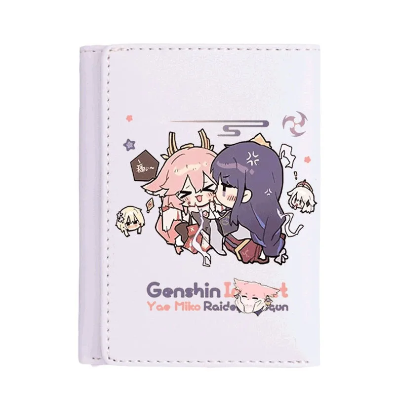 

Геншин Импакт, кошелек, Chibi Genshin Impact веганский кожаный кошелек в стиле аниме для милых девочек, тройной держатель для карт с блокировкой RFID, мини-кошелек, короткий зажим для денег