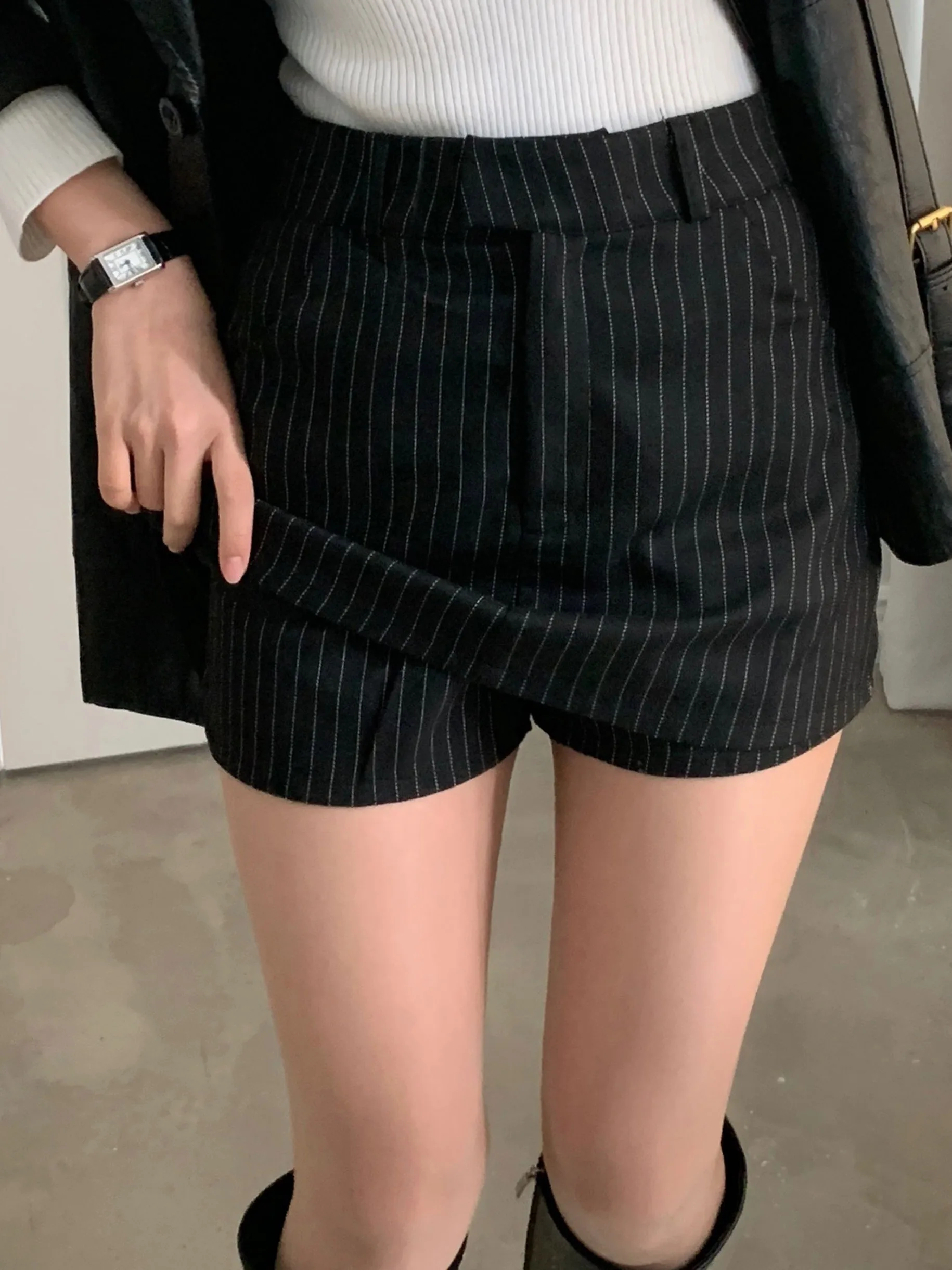 Autumn Winter Stripe High Waist Slim A-Line orts Women's Casual Versatile Faionable Knee-Length Skirt-Pants