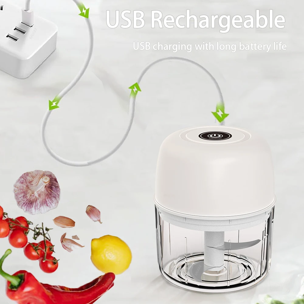 Mini Electric Garlic Chopper Mini Garlic Masher Crusher Vegetable Chili Chopper Rechargeable One-click Mini Food Processor