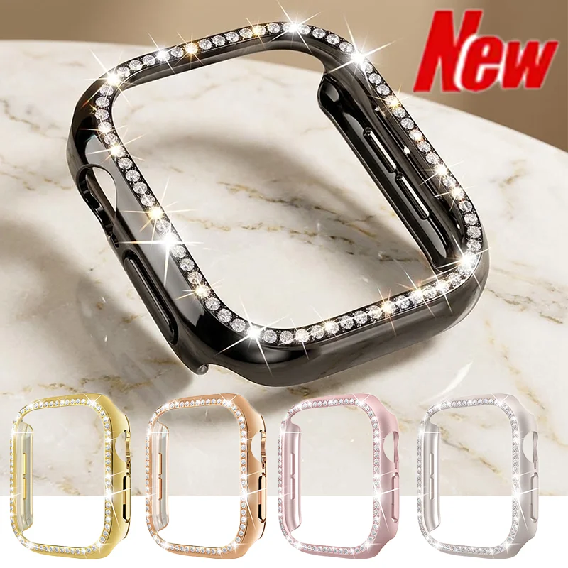 Bling Diamond Case for Apple Watch 12 42mm 46mm Hard PC Hollow Bumper Protective Frame Shell Cover for Iwatch S12 Accessories