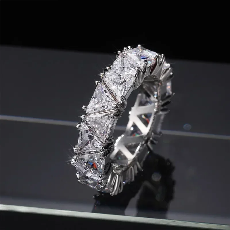 Novo luxo casamento banda promessa anéis para mulheres triângulo único zircônia cúbica design de alta qualidade na moda jóias dropship