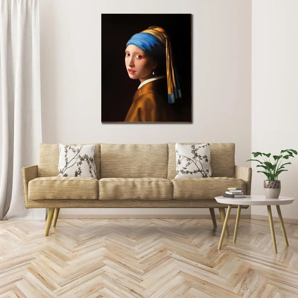 Imagem -02 - Handmade Clássica Canvas Art Painting Mulher Artwork Menina com Pérola Brinco jk Vermeer Famoso Retrato Lobby Decoração do Hotel