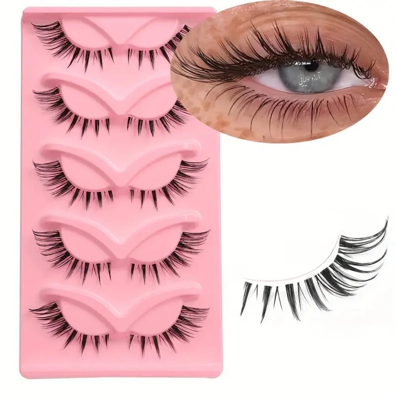 5 أزواج من رموش القطط باللون الوردي على شكل حرف D، رموش طويلة على شكل عين القطة، رموش ناعمة #5