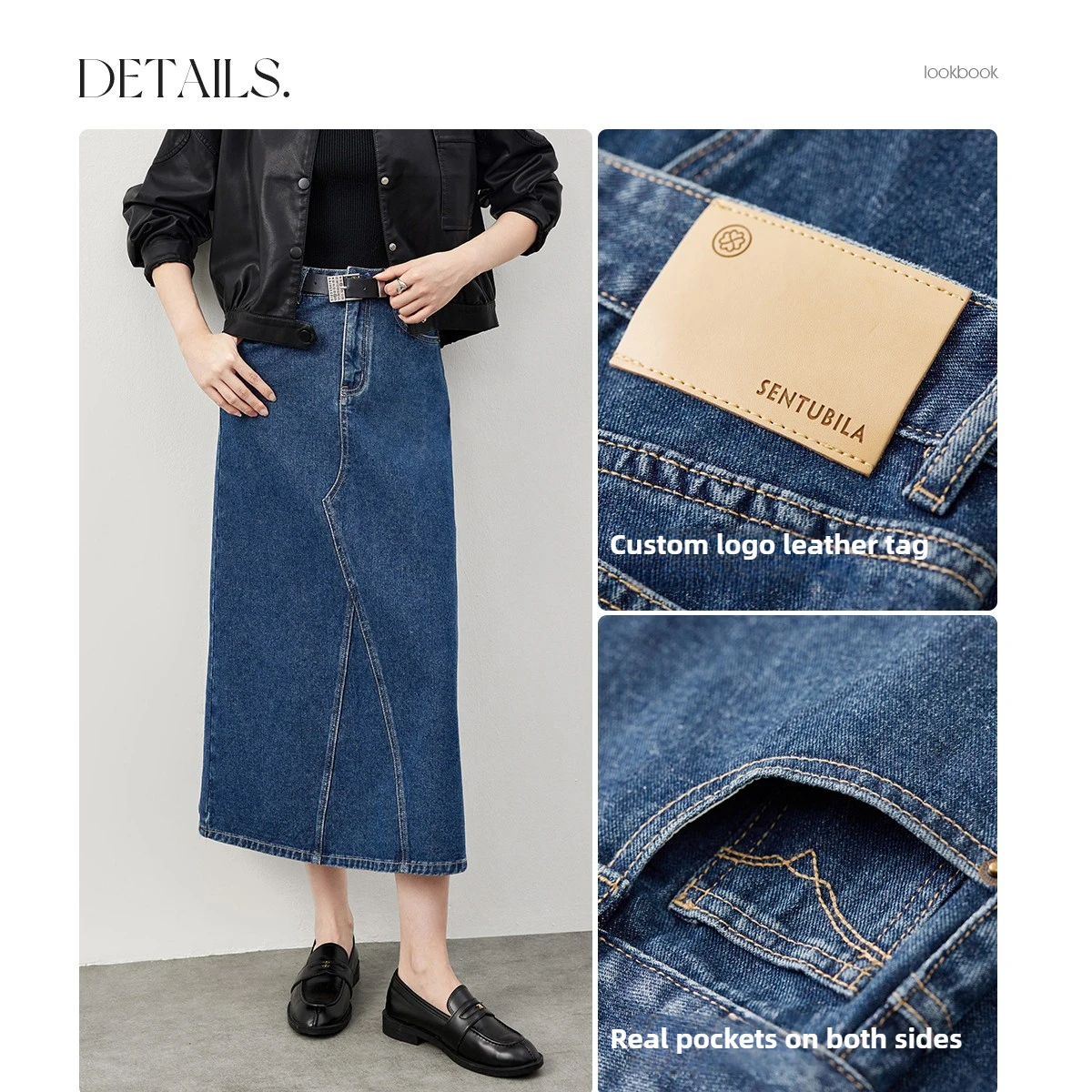 SENTUBILA スカート レディース 2025 秋 Aライン ハイウエスト カジュアル ジーンズスカート レディース サイドスリット トレンド ボトムス W51Q58715