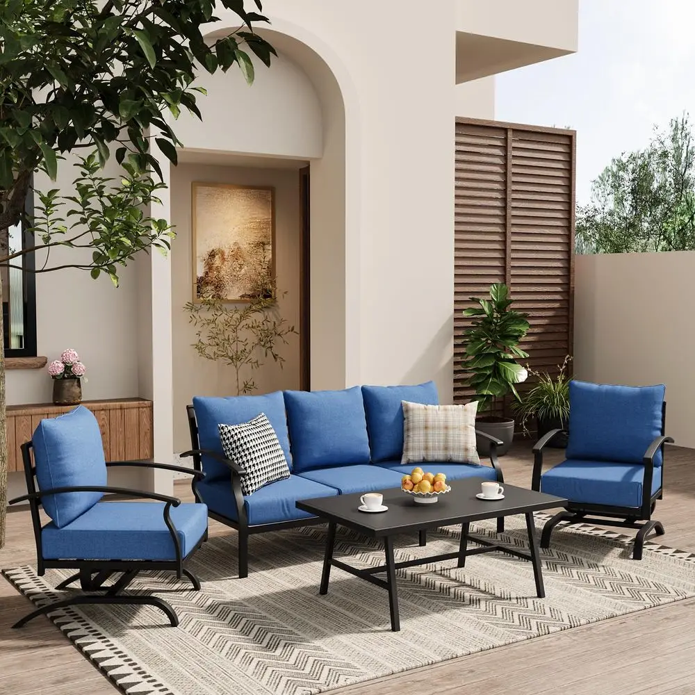 

4 Piece Patio Furniture Set,Outdoor Metal Patio Furniture with Coffee Table amp Rocking Chairs Conversation Set for Porch,Backy