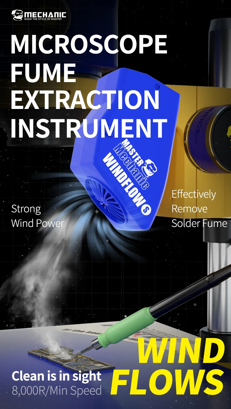 MECHANIC OFFICIAL WindFlow S Exhaust Fan with Light Powerful Smoke Exhaust Tool Suitable Microscopes Welding Repair Of Phone PCB