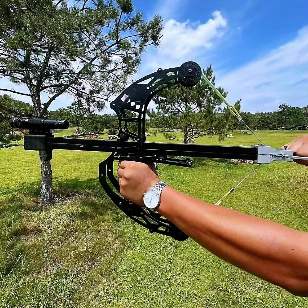 

New Continuous Launcher Compound Bow Outdoor Sports Shooting with 8mm Steel Ball Bow Leather Power Green Laser Aiming