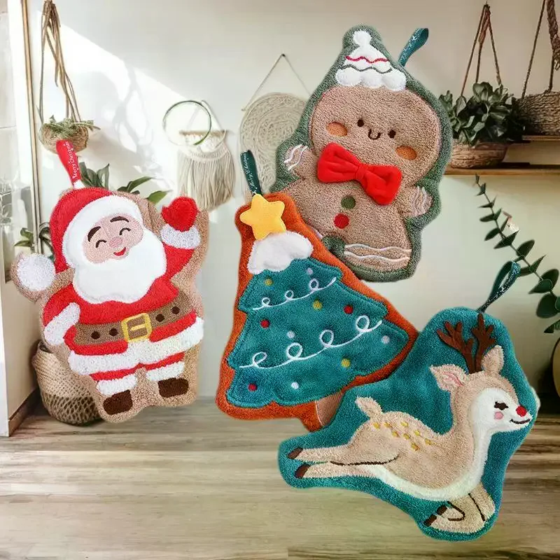 المرجان الصوف عيد الميلاد سانتا كلوز مناشف اليد امتصاص الماء التجفيف السريع منشفة اليد شجرة عيد الميلاد جرس المطبخ الحمام #5