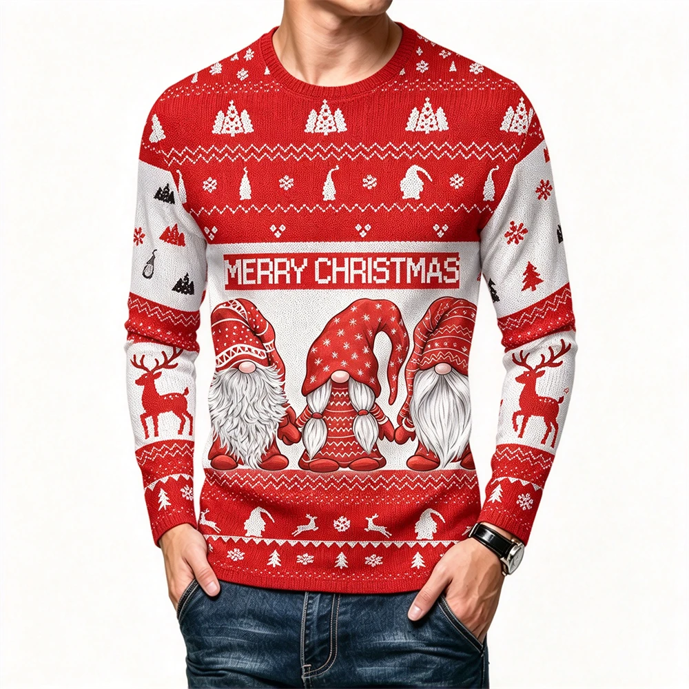 Christmas Style Men's Long Sleeve T-shirt Funny Santa Claus Print 3D Tees Autumn Casual O-neck Cotton Top Fashion X'mas Clothing