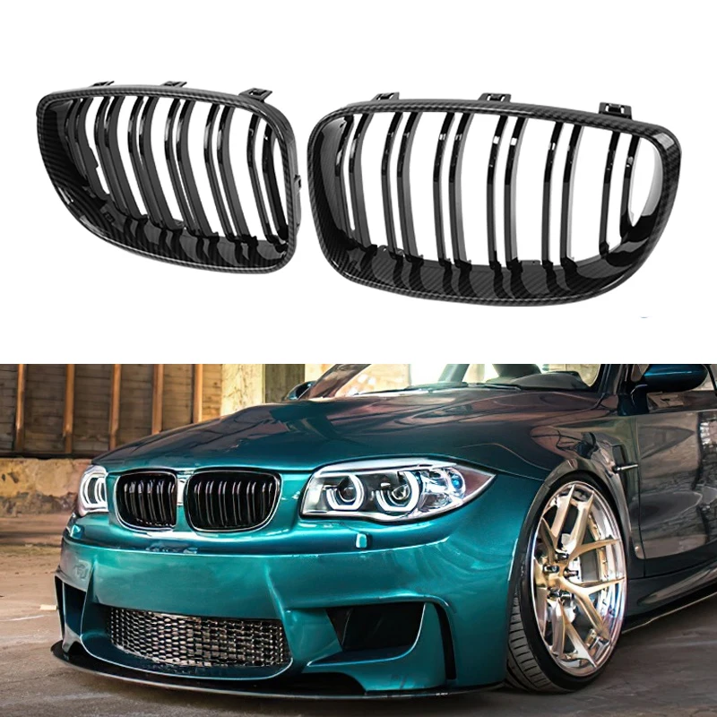 Carbon Fiber Racing Grill Car Front Grilles Bumper Hood Kidney Grille ABS Grills For BMW E81 E87 E82 E88 128I 130I 135I 08-11