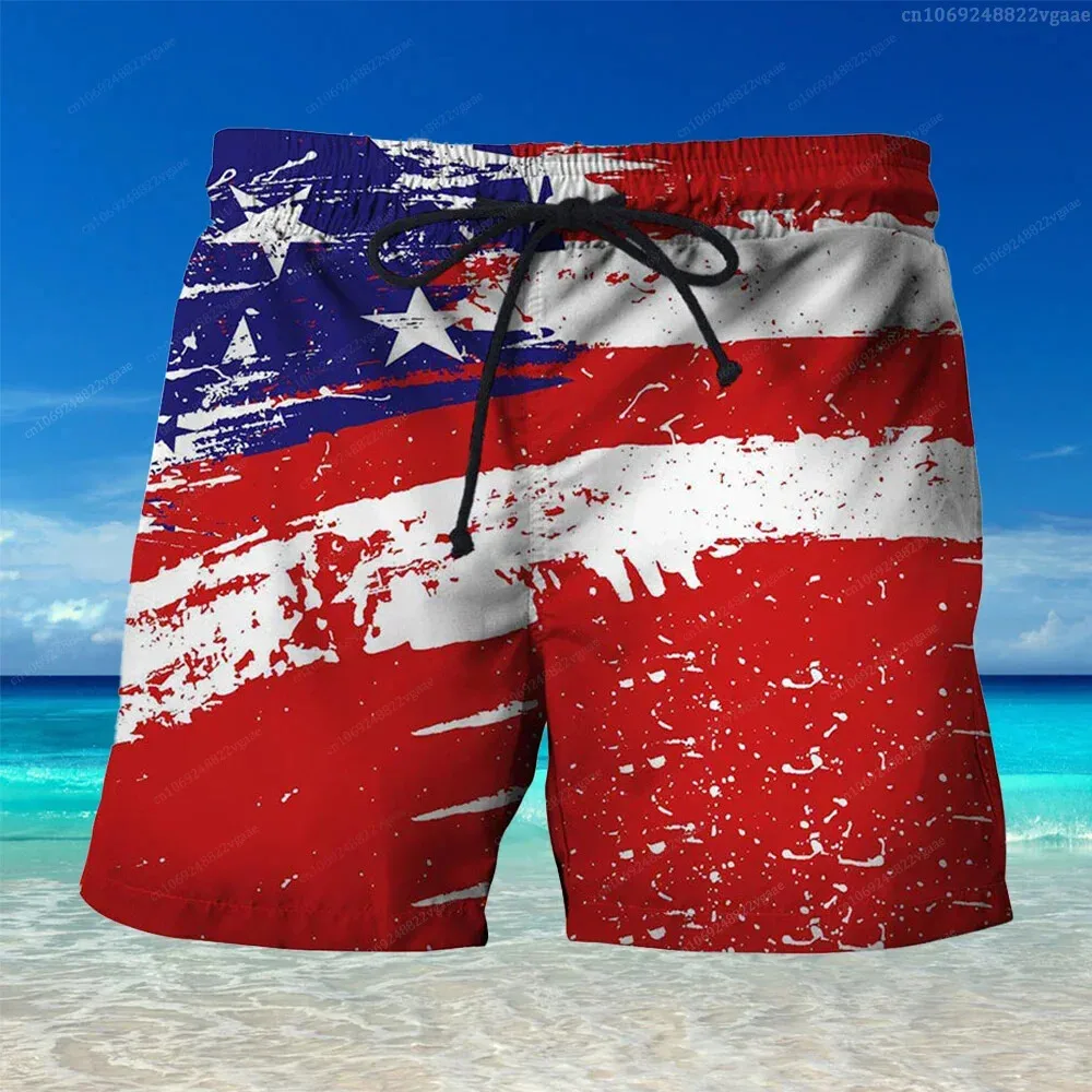 Calção casual com bandeira masculina, calção de praia estampado em 3D, surf e natação verão, moda exterior