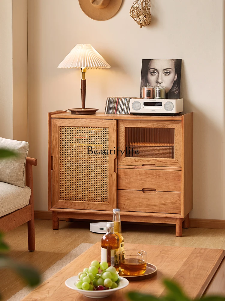 

Retro solid wood storage cabinet Japanese simple modern living room locker