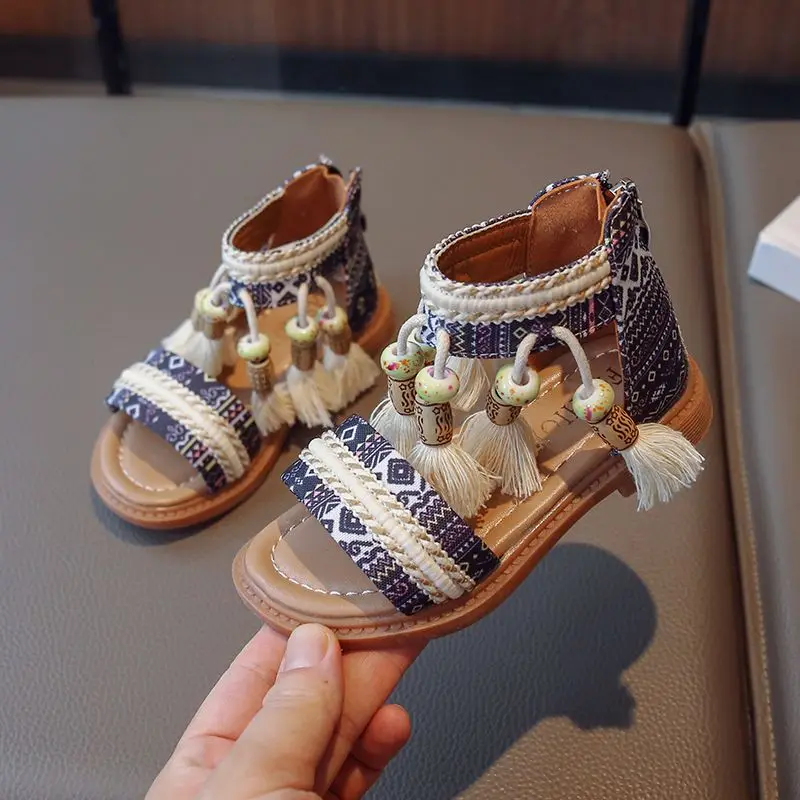 Girls Bohemian Ethnic Princess Roman Sandals Fashionable Beach Vacation 2026 Summer New