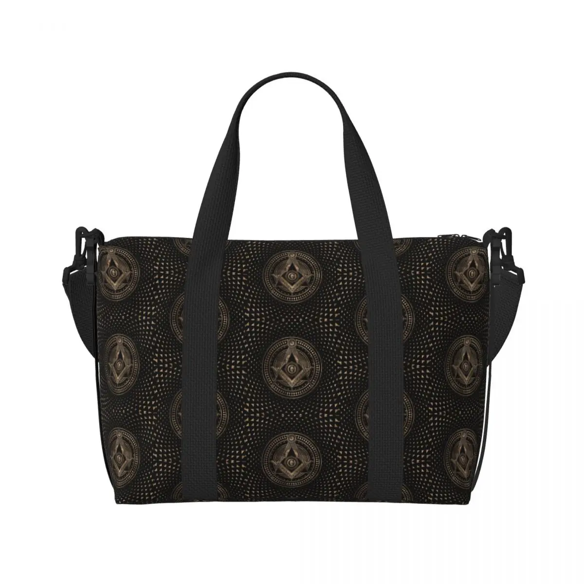 Custom F-Freemasons Symbol Square And Compasses Tote Bag Women Large Capacity Mason Gym Beach Shoulder Travel Bag