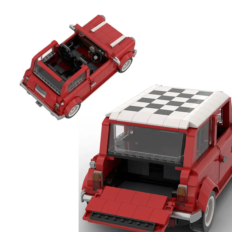 

Retro British red and white checkered car roof interactive educational small particle assembly building block toy gift