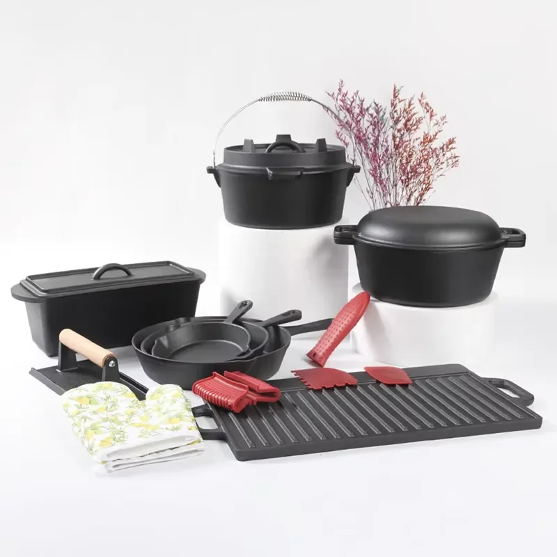 Classic Cast Iron 8-Piece Cookware Set Non-Stick Coated Dutch Oven Griddle Pan Frying Pan Pre-Seasoned Casserole Oven