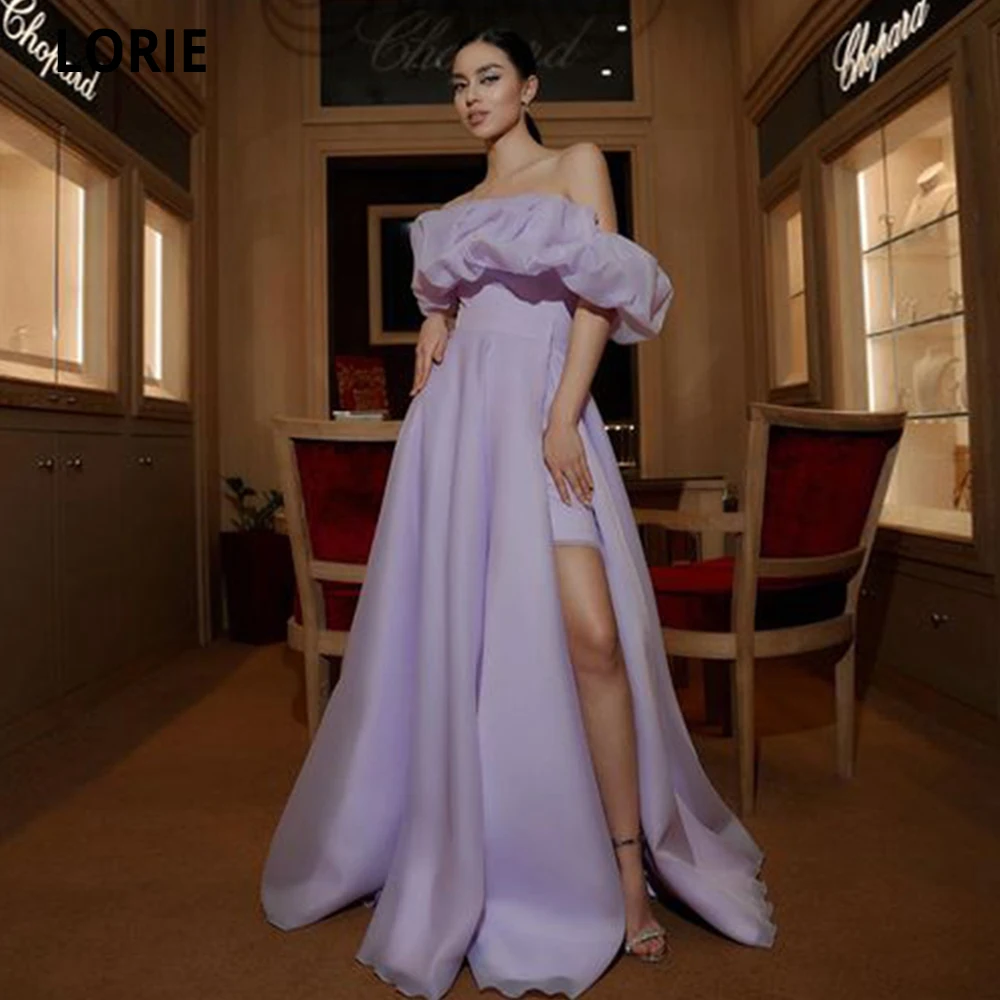 LORIE Purple Organza Prom Gown Off The Shoulder Pleat Evening Prom Dress Formal Detachable Skrit Evening Gowns Vestidos De Gala