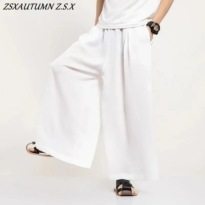 Summer Thin Casual Wide Pants Loose Plus Size Japanese Fashion Hakama Harajuku Oversized Trousers Chinese Style Men Skirt Pants