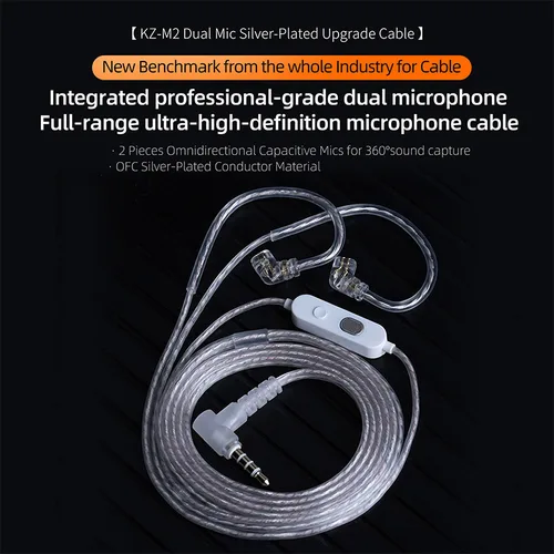 Imagen 2 del producto KZ M2 micrófono Dual Cable plateado Cable de auriculares tipo C/3,5 MM Cable de actualización Cable de auriculares Cable de auriculares para Castor EDX ZS10 PRO