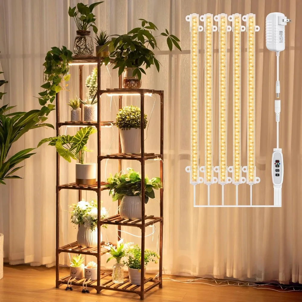 

Plant Stand with Grow Lights, Wood Plant Shelf with Full Spectrum Grow Lamp for Indoor Corner, Vintage Multiple Tiered