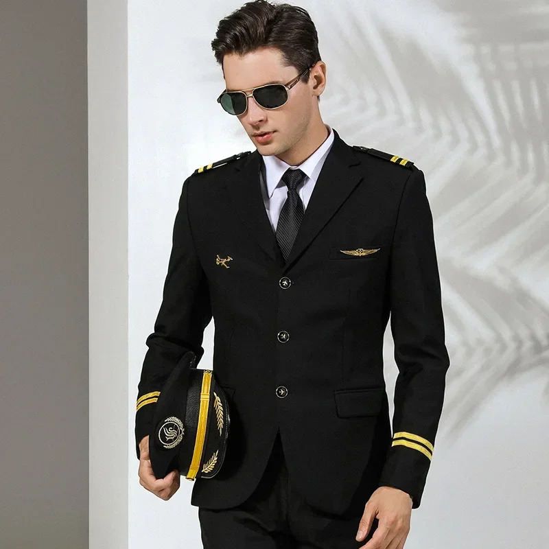 Airline captain uniform, male pilot flight attendant uniform, senior annual party dress, suit, single row jacket