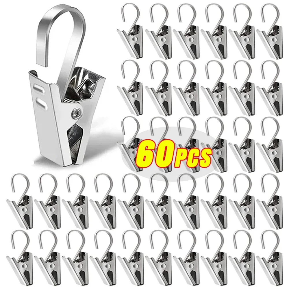 60/10Pcs Stainless Steel Curtain Clips With Hooks Heavy Duty Hanging Clamps Window Curtain Hook Clips For Home Decoration Crafts