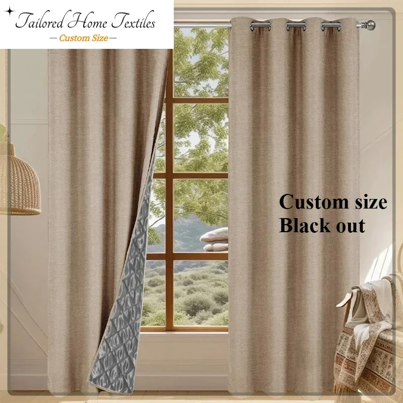 Winter Warmth Cold Protection Thickened Cotton Linen Soundproof Windshieldcurtains for Living Room Dining Full Blackout Bedroom