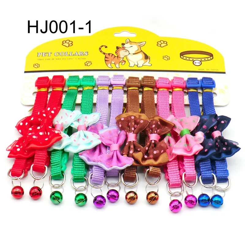 12Pcs Wholesale with Bell Collars Delicate Safety Casual Nylon Dog Collar Neck Strap Fashion Adjustable Bell Pet Cat Dog Collar