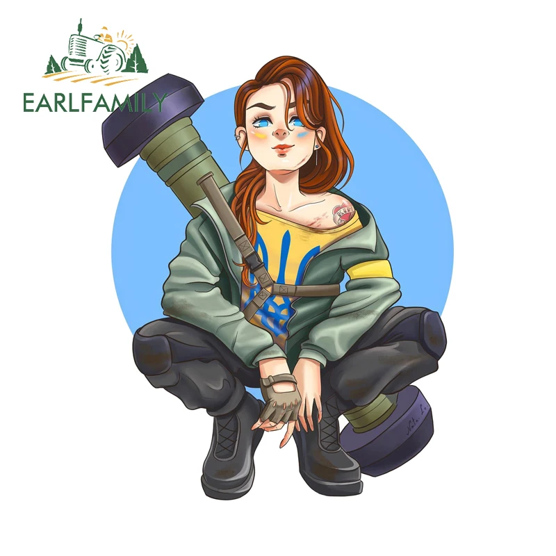EARLFAMILY الفتاة مع مسدس ملصقات السيارات قوة نظرة خاطفة مكيف الهواء JDM شارات الفينيل مسلية قافلة مقاوم للماء سيارة التسمية