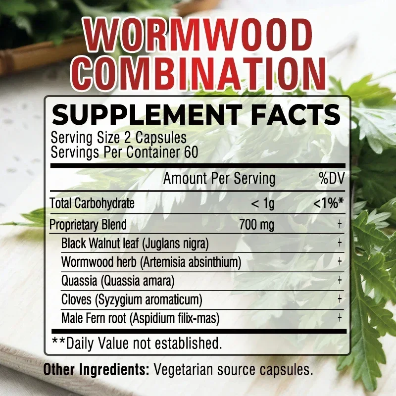 Wormwood Combination 700 Mg - Eliminates Parasites, Promotes Digestive System and Liver Health, Enhances Immunity, Gluten-free