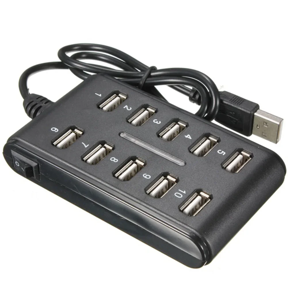 Концентратор USB 2.0, 10 портов, многофункциональный компьютерный USB-концентратор, портативный USB-разветвитель для ПК, ноутбука